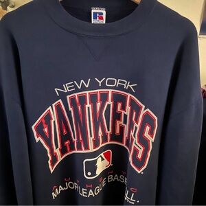 Russell Athletic Navy Crewneck with Red & White Yankees Graphic
